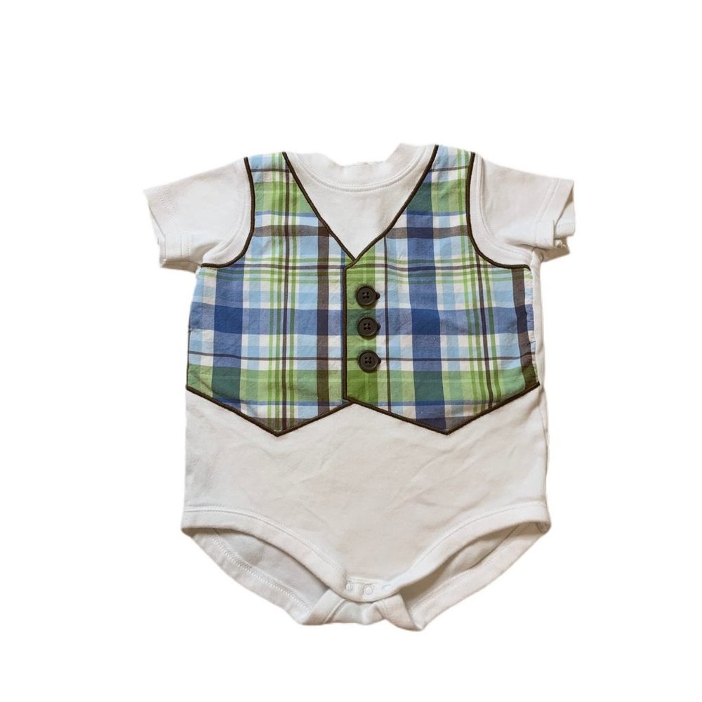 Gymboree Plaid Vest Onesie White Short-sleeve 6-12M